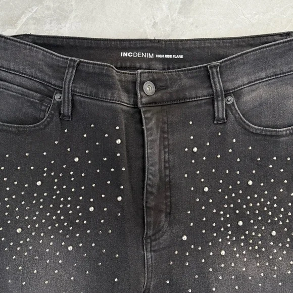 NWOT Women’s INC Denim High-Rise Rhinestone Studded Flare Jeans Plus Size 14 - Picture 5 of 16
